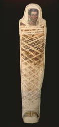 Momia y retrato de un hombre, excavados en Hawara, período romano 30 a.C.-395 d.C., egipcio, c.80-110 d.C.